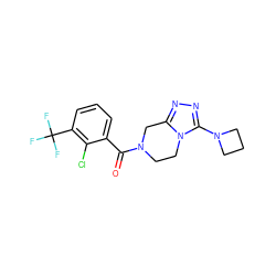 O=C(c1cccc(C(F)(F)F)c1Cl)N1CCn2c(nnc2N2CCC2)C1 ZINC000095553099