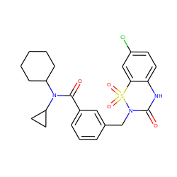 O=C(c1cccc(CN2C(=O)Nc3ccc(Cl)cc3S2(=O)=O)c1)N(C1CCCCC1)C1CC1 ZINC000084596238