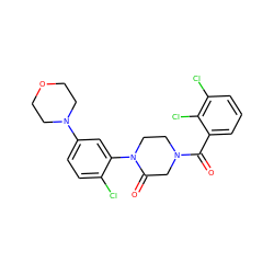 O=C(c1cccc(Cl)c1Cl)N1CCN(c2cc(N3CCOCC3)ccc2Cl)C(=O)C1 ZINC000059298062