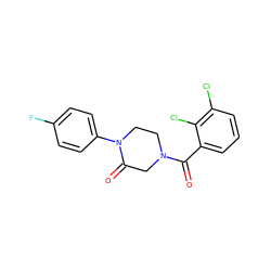 O=C(c1cccc(Cl)c1Cl)N1CCN(c2ccc(F)cc2)C(=O)C1 ZINC000059280302