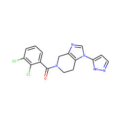 O=C(c1cccc(Cl)c1Cl)N1CCc2c(ncn2-c2ccn[nH]2)C1 ZINC000218398228