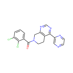 O=C(c1cccc(Cl)c1Cl)N1CCc2c(ncnc2-c2cnccn2)C1 ZINC000219401516