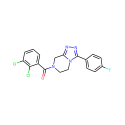 O=C(c1cccc(Cl)c1Cl)N1CCn2c(nnc2-c2ccc(F)cc2)C1 ZINC000095565182