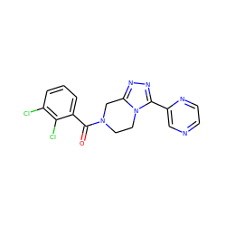 O=C(c1cccc(Cl)c1Cl)N1CCn2c(nnc2-c2cnccn2)C1 ZINC000095565575