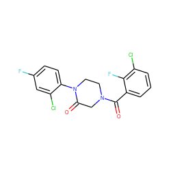 O=C(c1cccc(Cl)c1F)N1CCN(c2ccc(F)cc2Cl)C(=O)C1 ZINC000059286414