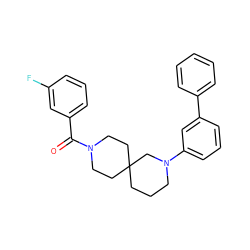 O=C(c1cccc(F)c1)N1CCC2(CCCN(c3cccc(-c4ccccc4)c3)C2)CC1 ZINC000003956267