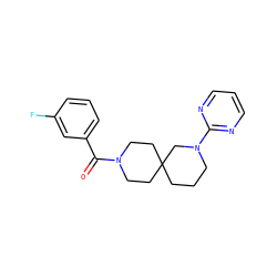 O=C(c1cccc(F)c1)N1CCC2(CCCN(c3ncccn3)C2)CC1 ZINC000003956076