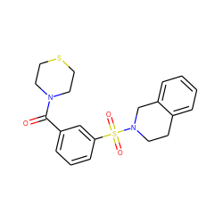 O=C(c1cccc(S(=O)(=O)N2CCc3ccccc3C2)c1)N1CCSCC1 ZINC000053802683