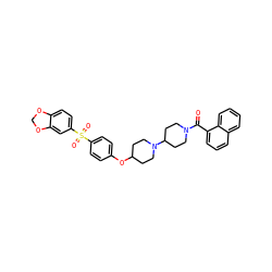 O=C(c1cccc2ccccc12)N1CCC(N2CCC(Oc3ccc(S(=O)(=O)c4ccc5c(c4)OCO5)cc3)CC2)CC1 ZINC000028003496