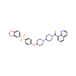 O=C(c1cccc2cccnc12)N1CCC(N2CCC(Oc3ccc(S(=O)(=O)c4ccc5c(c4)OCO5)cc3)CC2)CC1 ZINC000027996951