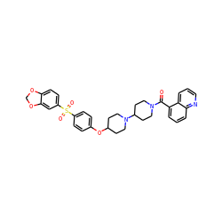 O=C(c1cccc2ncccc12)N1CCC(N2CCC(Oc3ccc(S(=O)(=O)c4ccc5c(c4)OCO5)cc3)CC2)CC1 ZINC000027996959