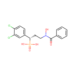 O=C(c1ccccc1)N(O)CC[C@@H](c1ccc(Cl)c(Cl)c1)P(=O)(O)O ZINC000096273640