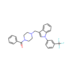 O=C(c1ccccc1)N1CCN(Cc2cn(-c3cccc(C(F)(F)F)c3)c3ccccc23)CC1 ZINC000653784784