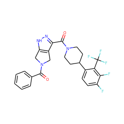 O=C(c1ccccc1)N1Cc2[nH]nc(C(=O)N3CCC(c4ccc(F)c(F)c4C(F)(F)F)CC3)c2C1 ZINC001772628627