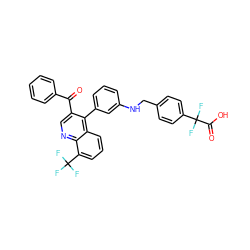 O=C(c1ccccc1)c1cnc2c(C(F)(F)F)cccc2c1-c1cccc(NCc2ccc(C(F)(F)C(=O)O)cc2)c1 ZINC000014972592