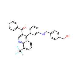 O=C(c1ccccc1)c1cnc2c(C(F)(F)F)cccc2c1-c1cccc(NCc2ccc(CO)cc2)c1 ZINC000014972607