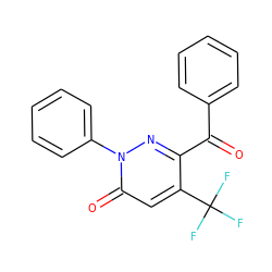 O=C(c1ccccc1)c1nn(-c2ccccc2)c(=O)cc1C(F)(F)F ZINC000004091640