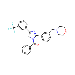 O=C(c1ccccc1)n1cc(-c2cccc(C(F)(F)F)c2)nc1-c1cccc(CN2CCOCC2)c1 ZINC000066252495