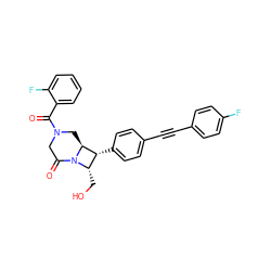 O=C(c1ccccc1F)N1CC(=O)N2[C@@H](CO)[C@@H](c3ccc(C#Cc4ccc(F)cc4)cc3)[C@@H]2C1 ZINC000095605426