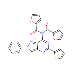 O=C(c1ccco1)N(C(=O)c1ccco1)c1nc(-c2cccs2)nc2cn(-c3ccccc3)nc12 ZINC000653777903