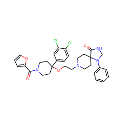 O=C(c1ccco1)N1CCC(OCCN2CCC3(CC2)C(=O)NCN3c2ccccc2)(c2ccc(Cl)c(Cl)c2)CC1 ZINC000042805082