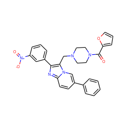 O=C(c1ccco1)N1CCN(Cc2c(-c3cccc([N+](=O)[O-])c3)nc3ccc(-c4ccccc4)cn23)CC1 ZINC000037384576