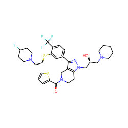 O=C(c1cccs1)N1CCc2c(c(-c3ccc(C(F)(F)F)c(SCCN4CCC(F)CC4)c3)nn2C[C@@H](O)CN2CCCCC2)C1 ZINC000049781073