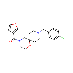 O=C(c1ccoc1)N1CCOC2(CCN(Cc3ccc(Cl)cc3)CC2)C1 ZINC000064559886