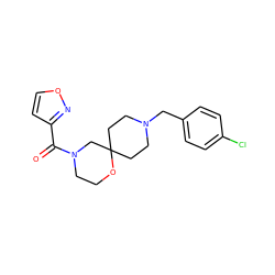 O=C(c1ccon1)N1CCOC2(CCN(Cc3ccc(Cl)cc3)CC2)C1 ZINC000064559829