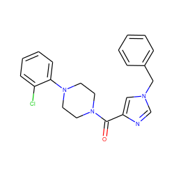 O=C(c1cn(Cc2ccccc2)cn1)N1CCN(c2ccccc2Cl)CC1 ZINC000098208339