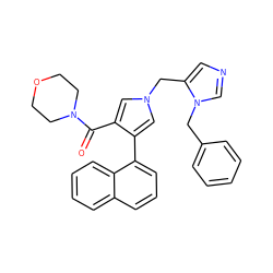 O=C(c1cn(Cc2cncn2Cc2ccccc2)cc1-c1cccc2ccccc12)N1CCOCC1 ZINC000026827099