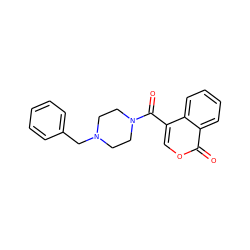 O=C(c1coc(=O)c2ccccc12)N1CCN(Cc2ccccc2)CC1 ZINC000020103487