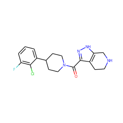 O=C(c1n[nH]c2c1CCNC2)N1CCC(c2cccc(F)c2Cl)CC1 ZINC001772573510