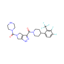 O=C(c1n[nH]c2c1CN(C(=O)N1CCNCC1)C2)N1CCC(c2ccc(F)c(F)c2C(F)(F)F)CC1 ZINC001772601994