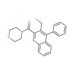 O=C(c1nc2ccccc2c(-c2ccccc2)c1CI)N1CCOCC1 ZINC000169322693