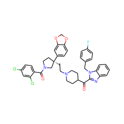 O=C(c1nc2ccccc2n1Cc1ccc(F)cc1)C1CCN(CC[C@@]2(c3ccc4c(c3)OCO4)CCN(C(=O)c3ccc(Cl)cc3Cl)C2)CC1 ZINC000026670654