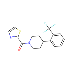 O=C(c1nccs1)N1CCC(c2ccccc2C(F)(F)F)CC1 ZINC000169349286