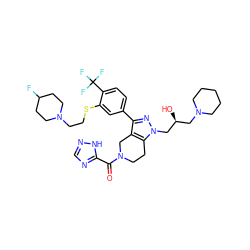 O=C(c1ncn[nH]1)N1CCc2c(c(-c3ccc(C(F)(F)F)c(SCCN4CCC(F)CC4)c3)nn2C[C@@H](O)CN2CCCCC2)C1 ZINC000049793764