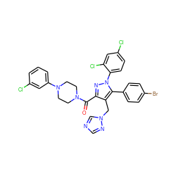 O=C(c1nn(-c2ccc(Cl)cc2Cl)c(-c2ccc(Br)cc2)c1Cn1cncn1)N1CCN(c2cccc(Cl)c2)CC1 ZINC000049757247