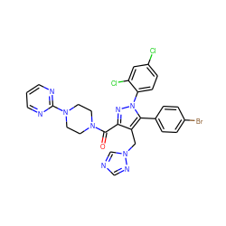 O=C(c1nn(-c2ccc(Cl)cc2Cl)c(-c2ccc(Br)cc2)c1Cn1cncn1)N1CCN(c2ncccn2)CC1 ZINC000049766642