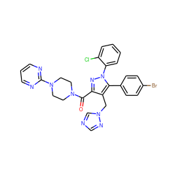 O=C(c1nn(-c2ccccc2Cl)c(-c2ccc(Br)cc2)c1Cn1cncn1)N1CCN(c2ncccn2)CC1 ZINC000049762103