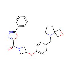 O=C(c1nnc(-c2ccccc2)o1)N1CC(Oc2ccc(CN3CCCC34COC4)cc2)C1 ZINC000169701430