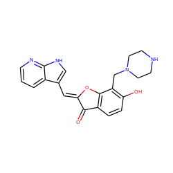 O=C1/C(=C/c2c[nH]c3ncccc23)Oc2c1ccc(O)c2CN1CCNCC1 ZINC000219743773