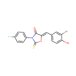 O=C1/C(=C/c2ccc(O)c(Br)c2)OC(=S)N1c1ccc(F)cc1 ZINC000084617743