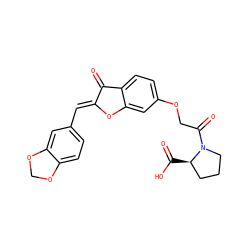 O=C1/C(=C/c2ccc3c(c2)OCO3)Oc2cc(OCC(=O)N3CCC[C@H]3C(=O)O)ccc21 ZINC000008789939