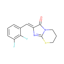 O=C1/C(=C/c2cccc(F)c2F)N=C2SCCCN12 ZINC000169324364