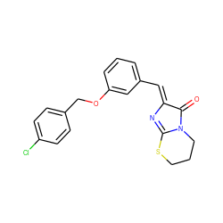 O=C1/C(=C/c2cccc(OCc3ccc(Cl)cc3)c2)N=C2SCCCN12 ZINC000169329794