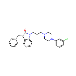 O=C1/C(=C/c2ccccc2)c2ccccc2N1CCCN1CCN(c2cccc(Cl)c2)CC1 ZINC000028239248