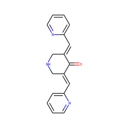 O=C1/C(=C/c2ccccn2)CNC/C1=C\c1ccccn1 ZINC000035000883