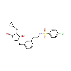 O=C1[C@@H](CC2CC2)[C@@H](O)C[C@H]1Cc1cccc(CCNS(=O)(=O)c2ccc(Cl)cc2)c1 ZINC000072116730